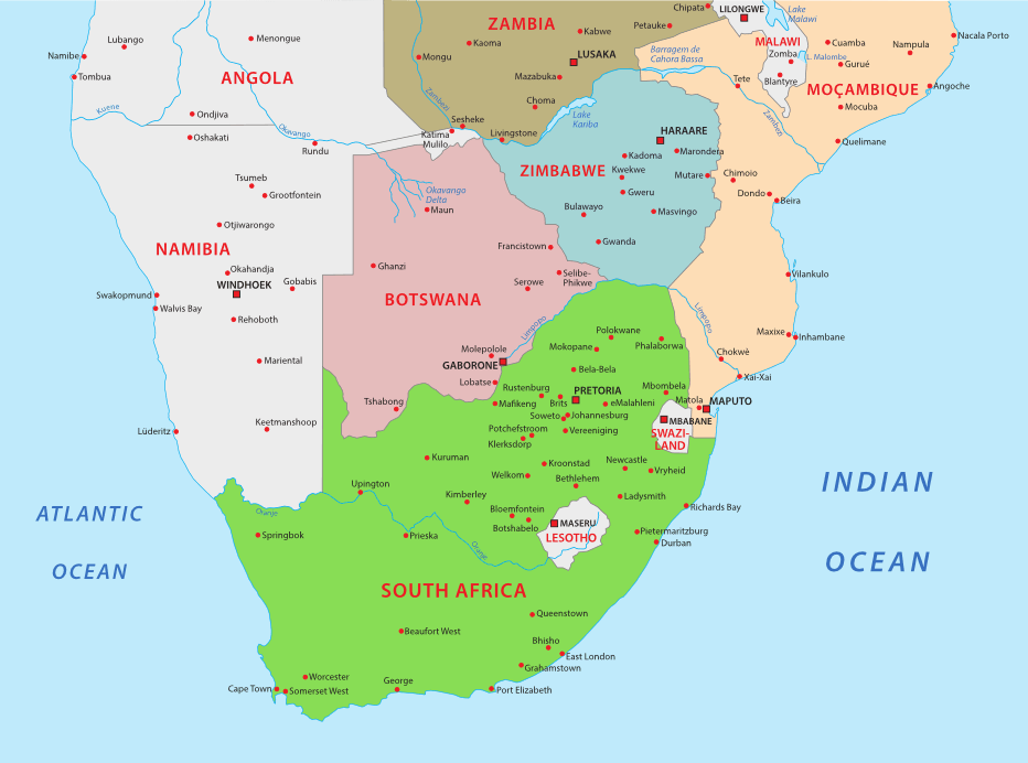 A Map Of Southern Africa - United States Map